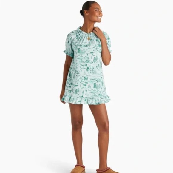 Hill House Home Katherine Nap Dress Ski Chalet Mini Ruffle Trim Green Medium NEW - Picture 2 of 8